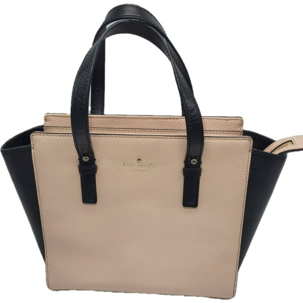 Kate Spade Medium Cedar Street Hayden Leather Handbag Purse Warm Beige & Black